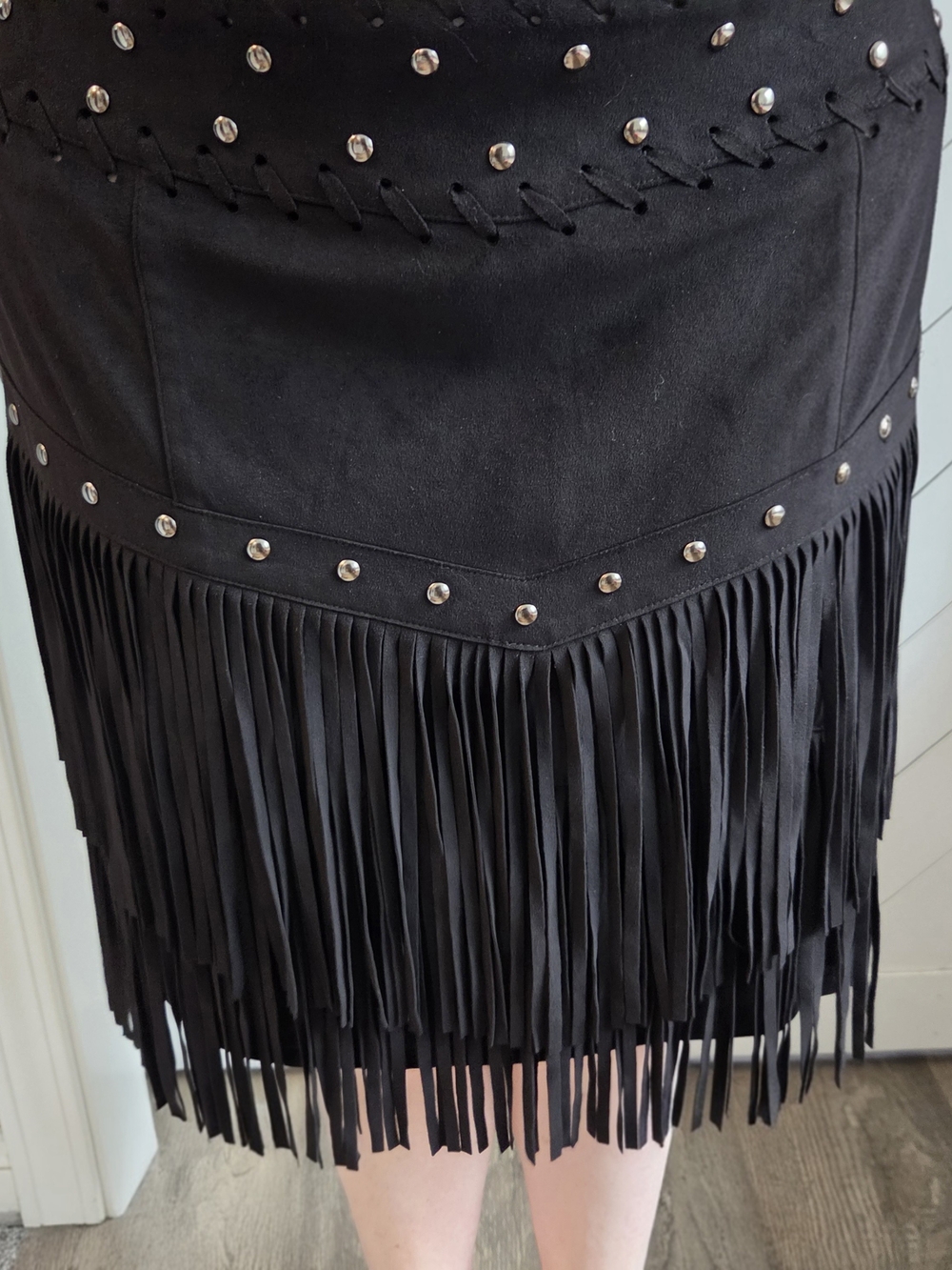 Idyllwind (Miranda Lambert) Black Studded Fringe Mini Skirt